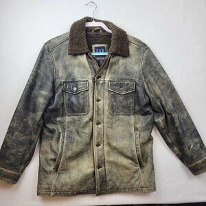 VTG GAP Sherpa Lined Leather Jacket Men Small Trucker Western Barn Coat Y2K